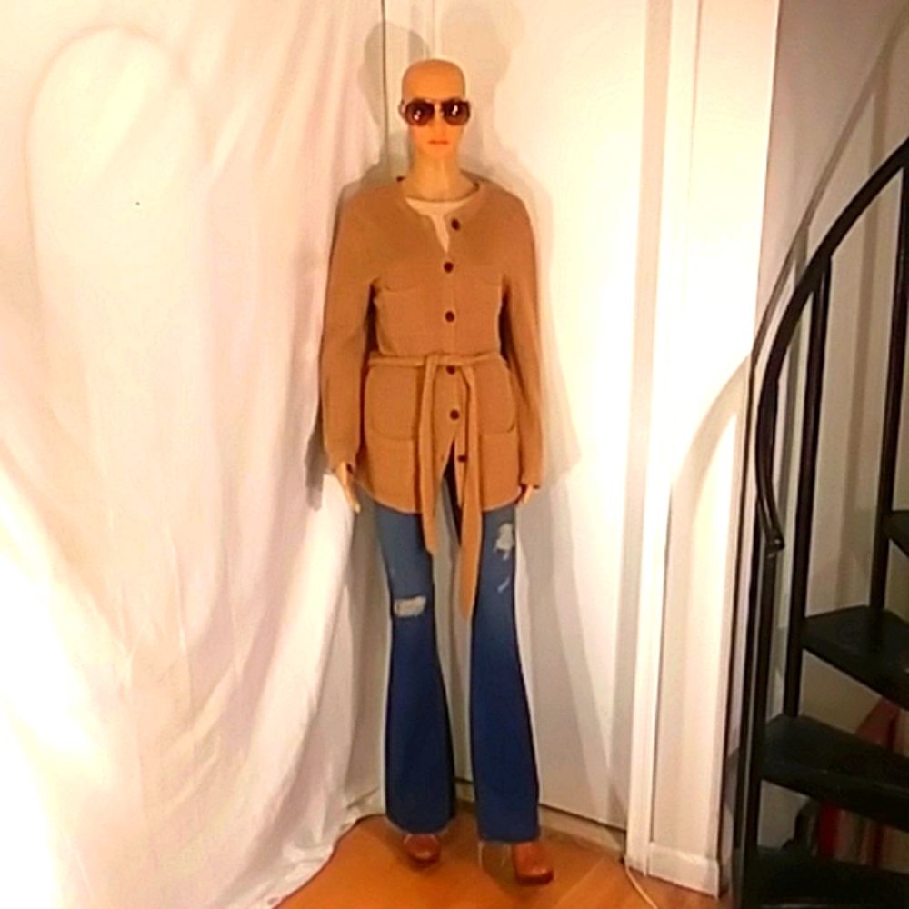 Beautiful Michael Kors Sand Tan Sweater With Leather buttons